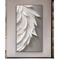 Decoration Home Wall Painting Grey Color With White Feather